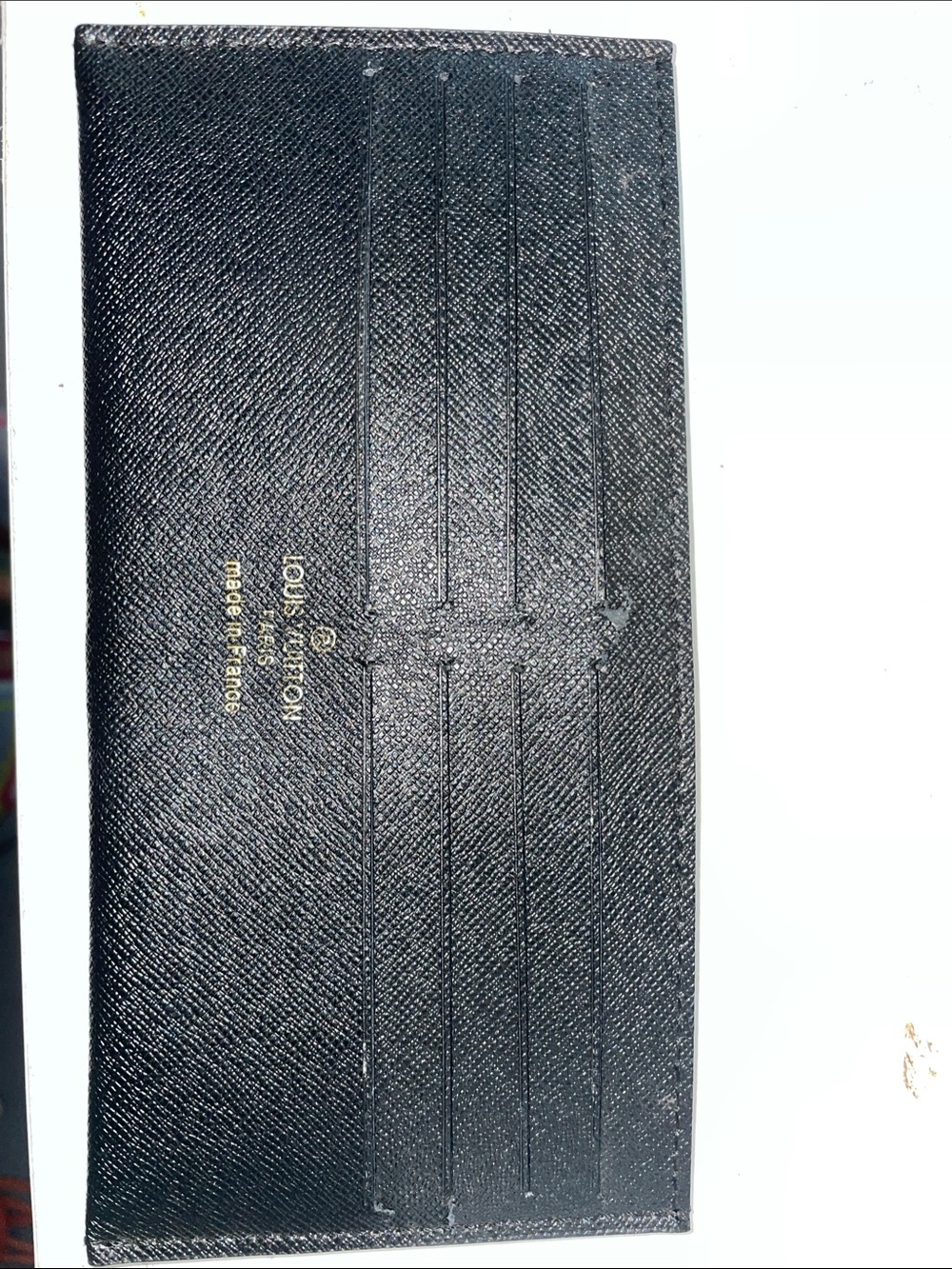 Louis Vuitton Black Saffiano Leather Card Wallet with Gold Logo